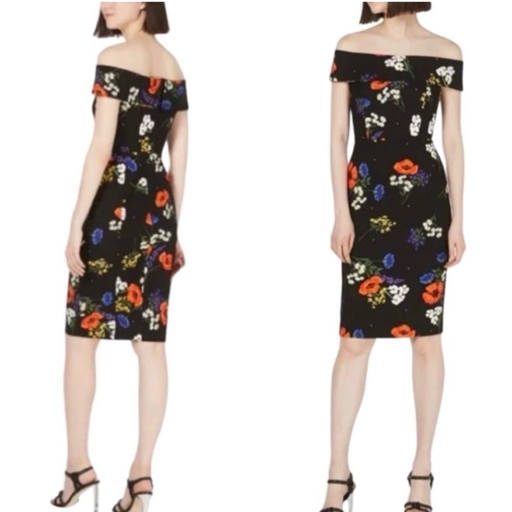 Calvin Klein Floral Off-Shoulder Black Sheath Midi Dress - Size 10
